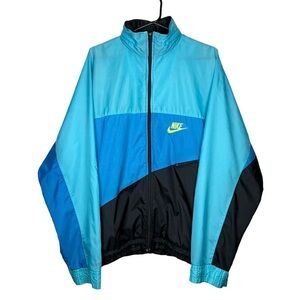 Vintage 90s Nike Swoosh Color Block Windbreaker Jacket Grey Tag Blue Teal Black